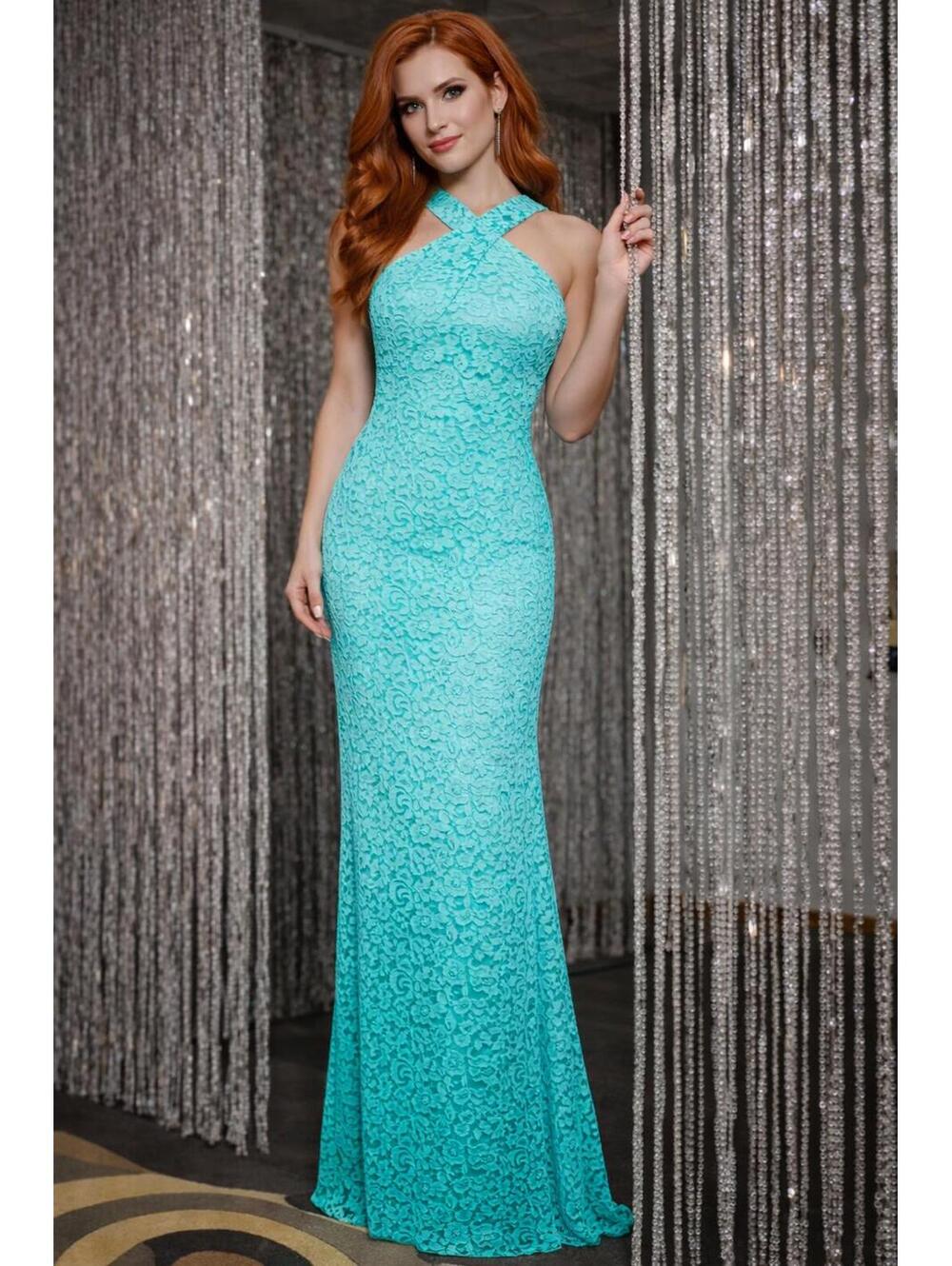 Decode 1.8 Teal Mint Ombre Lace Gown Draped V Neck Mermaid Sz 4 Prom Gala Ruched